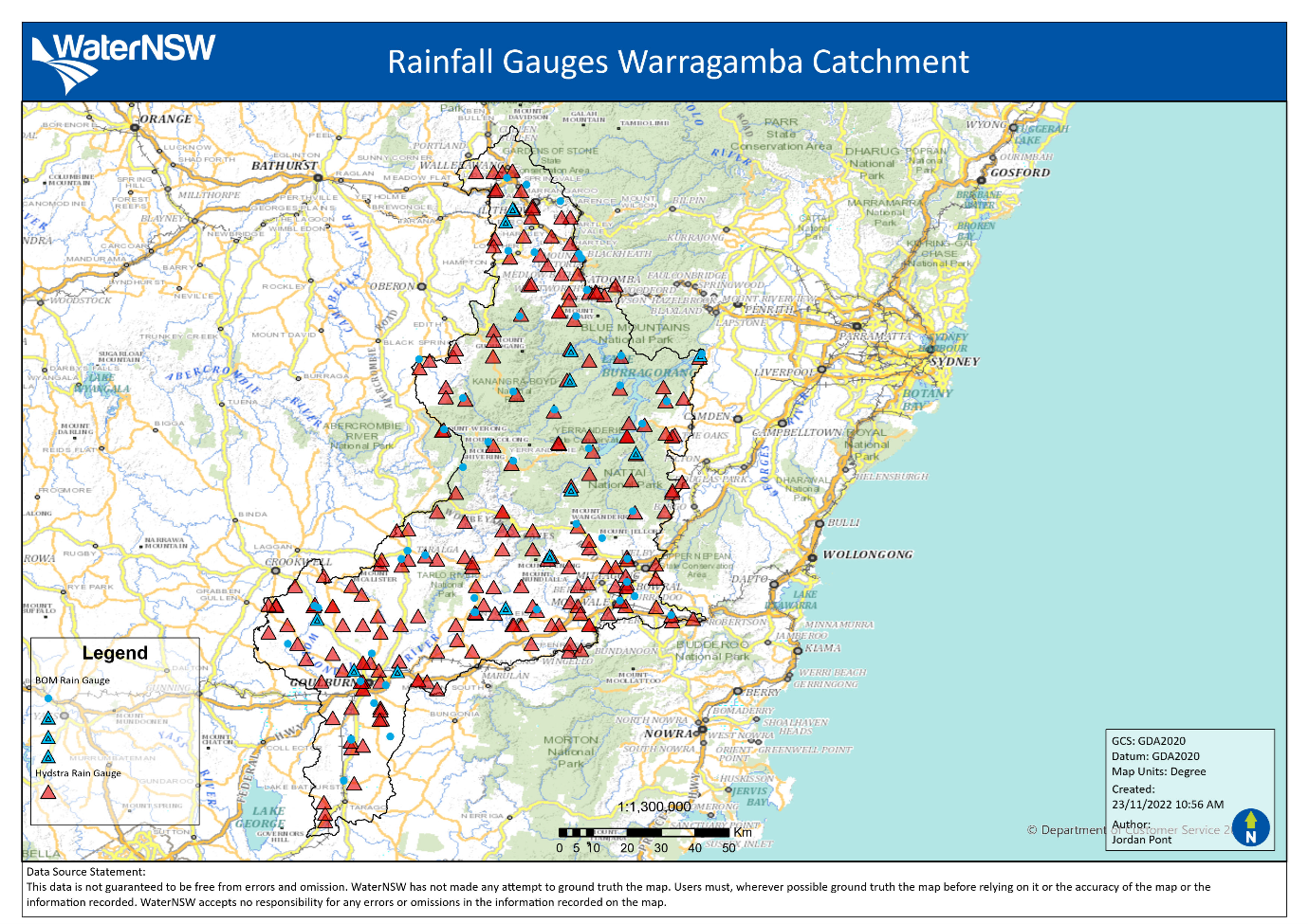 Figure 1: Distribution of rainfall gauges across the Lake Burragorang Catchment. Note, rain gauges periodically undergo maintenance and as such some may be included in historical data for short periods.